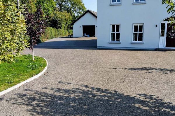 Front Driveway With Exposed Aggregate Concrete